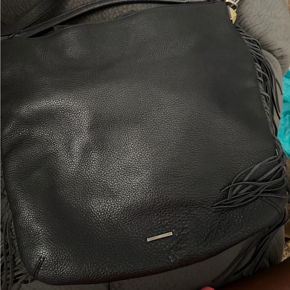 Rebecca Minkoff Black Leather Fringe Hobo Shoulder/Crossbody Bag